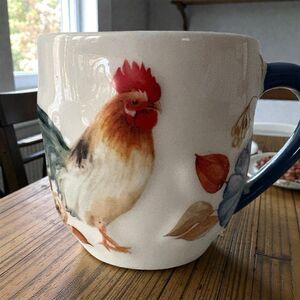 Potters Studio Rooster Pumpkins Coffee Mug Fall Raised Design 14 ounces